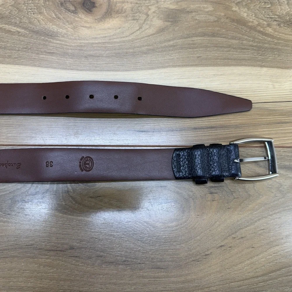 European Jumbled Calfskin Mens Belt Size 38 Black Leather Dress Formal Belt